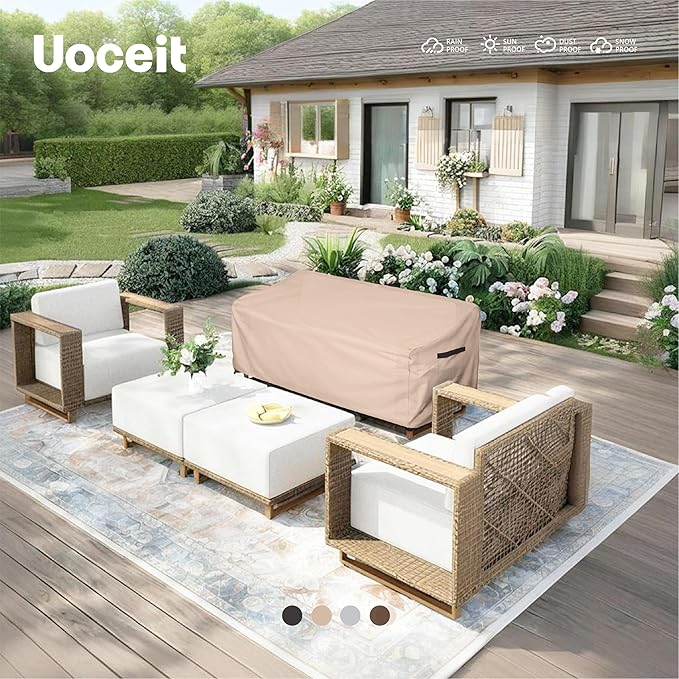 3-Seater Outdoor Couch Cover, 93Wx40Dx35H inches Outdoor Furniture Covers Waterproof，100% Waterproof Heavy Duty Patio Furniture Covers,Light Brown Minimalist Style Outdoor Sofa Cover.