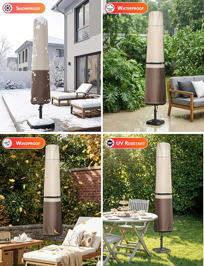 Vailge Patio Umbrella Cover for Market Umbrella 8-11 Feet, 600D Oxford Outdoor Umbrella Cover Waterproof Windproof, Patio & Outdoor Umbrella Cover with Support Pole, Storage Bag