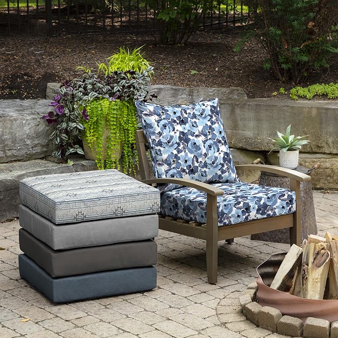 Arden Outdoor Deep Seat Cushion Set, 24x24, Blue Garden Floral