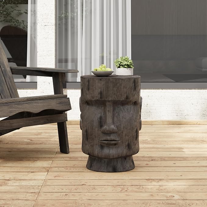 14.1" Side Table,Easter Island Moai Statue Pedestal End Table Stool | For Home Patio Deck Sunroom Garden Balcony Yard Lawn,Light Grey