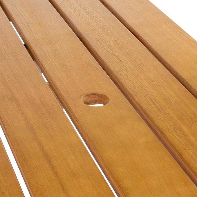 JONATHAN Y Shoreham 55" Eucalyptus Wood Outdoor Picnic Table with Benches for Patio, Rectangular Dining Set with 2" Umbrella Hole, Heavy Duty 700 lbs Capacity, Teak Brown BNH200A-NEW