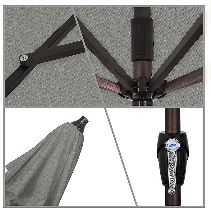 California Umbrella 7.5' Round Sunbrella Aluminum Outdoor Deck, Pool or Patio Umbrella, Crank Lift, Auto Tilt, Bronze Pole, Charcoal