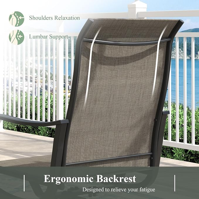 Outdoor Dining Set for 8, 63" Metal Round Outdoor Dining Table with Umbrella Hole and Sling Patio Swivel Chairs, 9 Pieces Patio Table and Chairs Set for Garden Backyard, Mixed Brown and Black