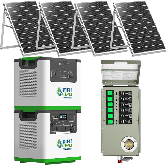 Nature's Generator Lithium 3600 Platinum PE,1 x Lithium 3600 + 1 x Pod + 4x 100w Panels + 6 Circuit Transfer Switch + 50' Cable