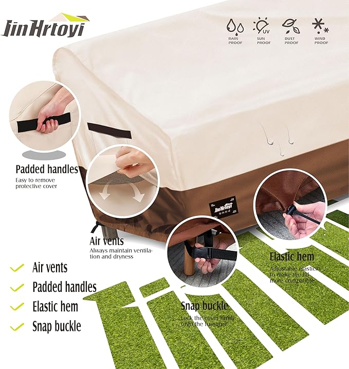 JinHrtoyi 3-Seater Outdoor Couch Cover, 93Wx40Dx35H inches Outdoor Furniture Covers Waterproof,100% Waterproof Heavy Duty Patio Furniture Covers,Beige&Brown Modern Style Outdoor Sofa Cover