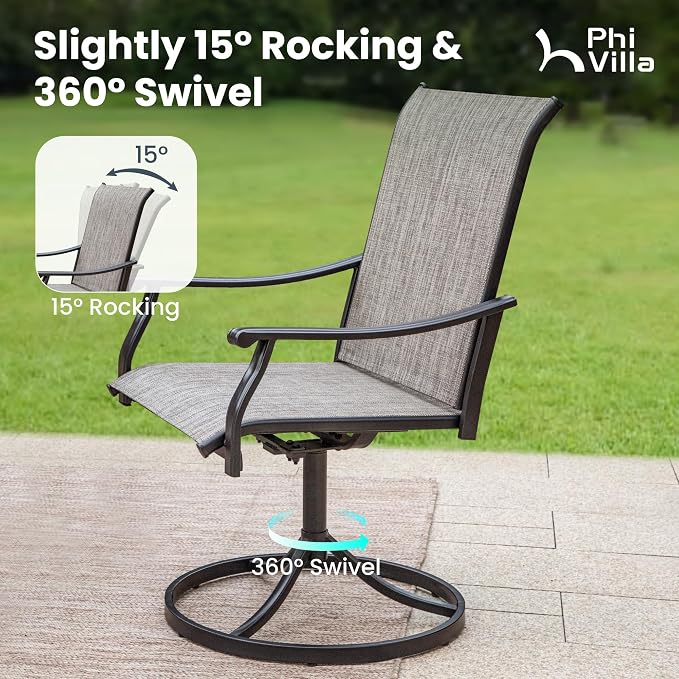 PHI VILLA 7 pcs Outdoor Dining Set,2 Swivel & 4 Stable Outdoor Dining Chairs and Metal Dining Table,Sling Fabric and Durable Frame,Outdoor Table and Chairs for Garden