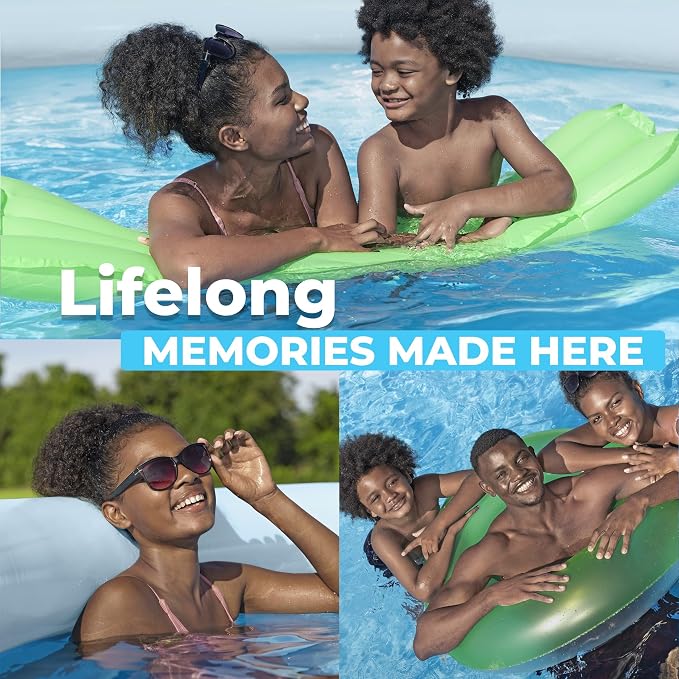 Bestway Fast Set 12' x 30" Round Inflatable Above Ground Swimming Pool Set, Stacked Stone Exterior Outdoor Family Pool with Filter Pump, Gray