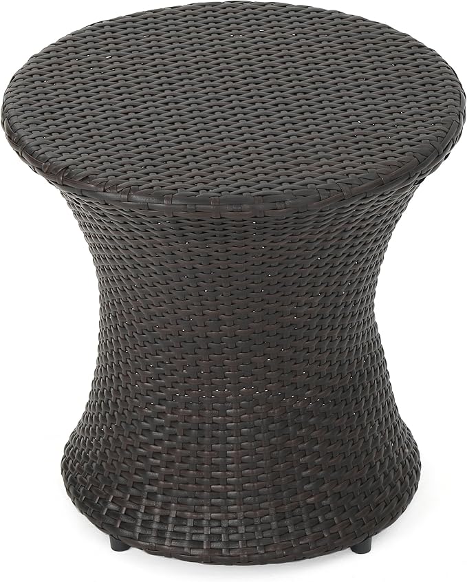 19-Inch Hourglass Outdoor Side Table (No Glass Top) - Brown, Space-Saving & Durable Wicker Design