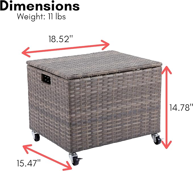 BIRDROCK HOME Rolling File Box - Storage Cabinet with Wheels - Weatherproof Rattan-Style Resin Deck Chest for Garden, Home and Office - Organize Cushions, Toys, and Accessories - Storage Box - Tan