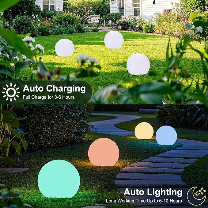 8 Inch Ball Light, Outdoor Glow Globe Light with Remote Control, LED Solar Gazing Ball Night Light 16 Modes RGB Color Changing, Waterproof Solar Globe for Garden Yard Pathway Decor