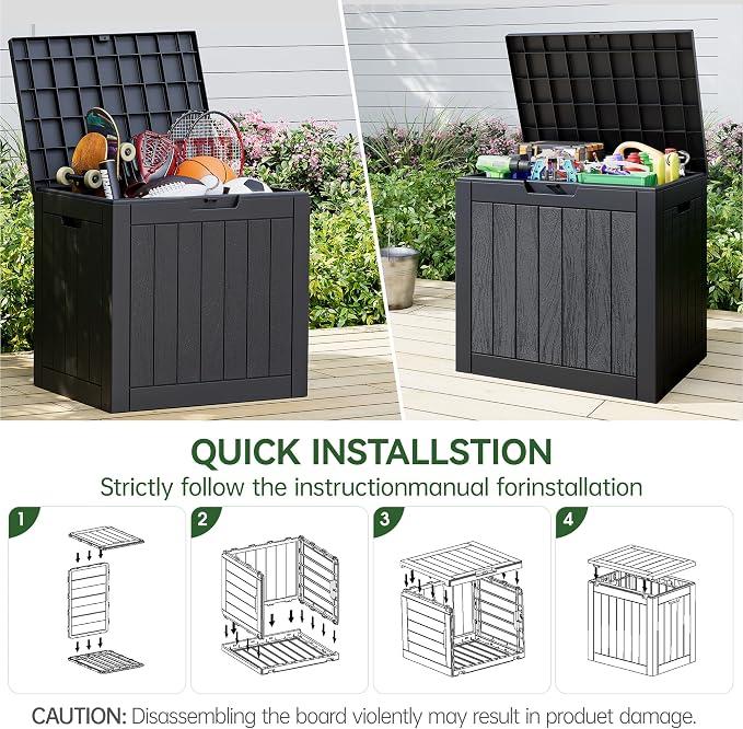 31 Gallon Outdoor Storage Box, Waterproof Resin Deck Box with Lockable Lid – Storage Cabinet for Patio Furniture, Pool Supplies, Garden Tools – Indoor & Outdoor Use