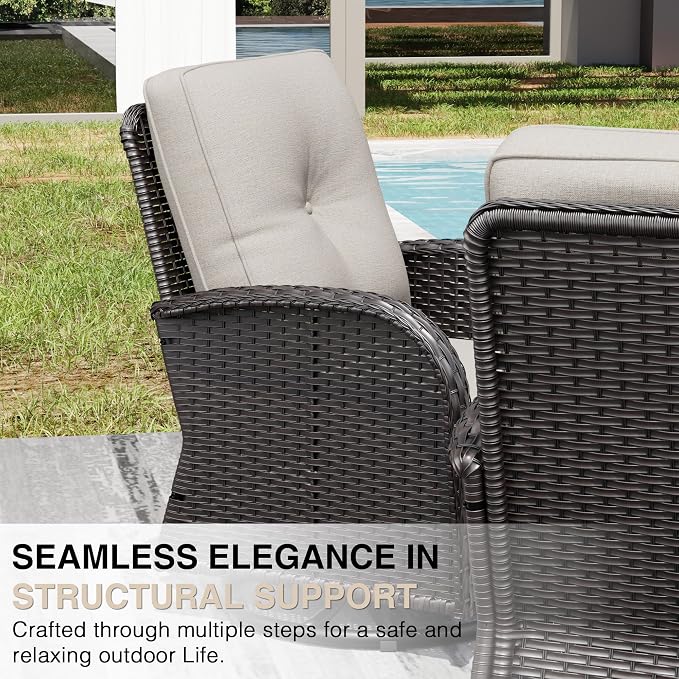 Joyside Wicker Patio Furniture Set, 6 Piece Outdoor Furniture Set with Thickened Cushions, High Back, Deep Seating, Wide Armrest, Outdoor Swivel Rocker Chairs for Porch, Deck