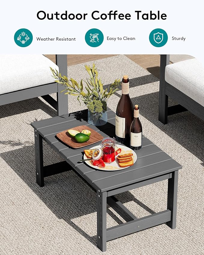 SERWALL 4 Pieces HDPE Outdoor Sofa Set with 10FT Patio Umbrella, All Weather Use Loveseat Furniture Sofa Set, Outdoor Conversation Couch with Coffee Table for Patio, Grey Frame with Khaki Cushions