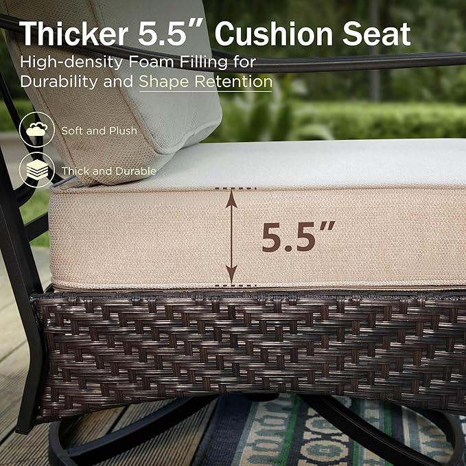 PHI VILLA Swivel Patio Sofa Chairs - 2 PCS Outdoor Swivel Rocker Armchairs, Patio Seating with High Back Deep Seat for Porch Deck Balcony