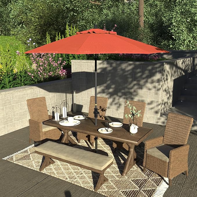 California Umbrella 9' Rd. Crank Lift, Collar Tilt, Aluminum Pole, Fiberglass Rib Patio Umbrella, Hammertone Grey Finish, Sunbrella Melon