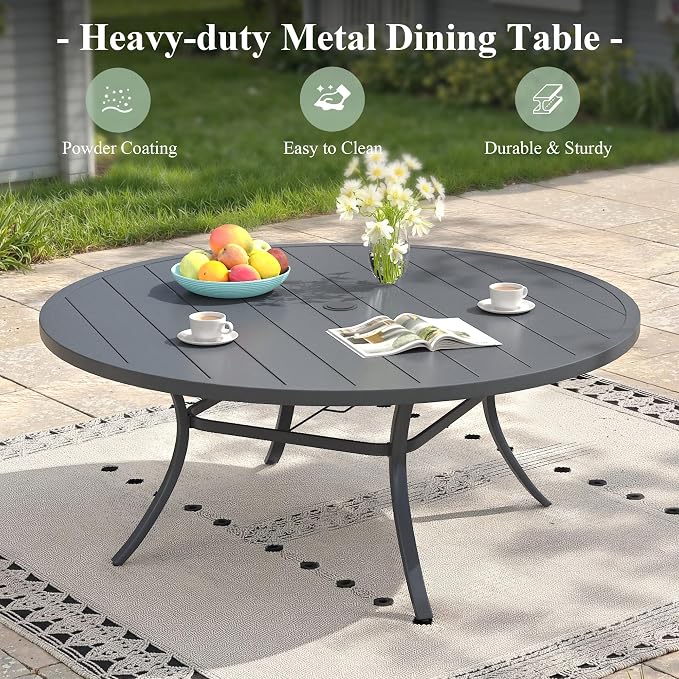 9 Pieces Round Patio Dining Set, Outdoor Furniture of 60" Round Patio Table and Patio Swivel Chairs for Backyard Lawn Garden, Dark Grey Table and Grey Chairs