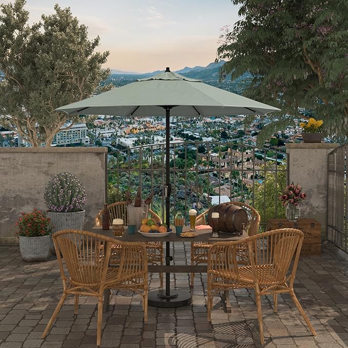 California Umbrella 7.5' Rd Aluminum Patio Umbrella, Crank Lift, Auto Tilt, Black Finish
