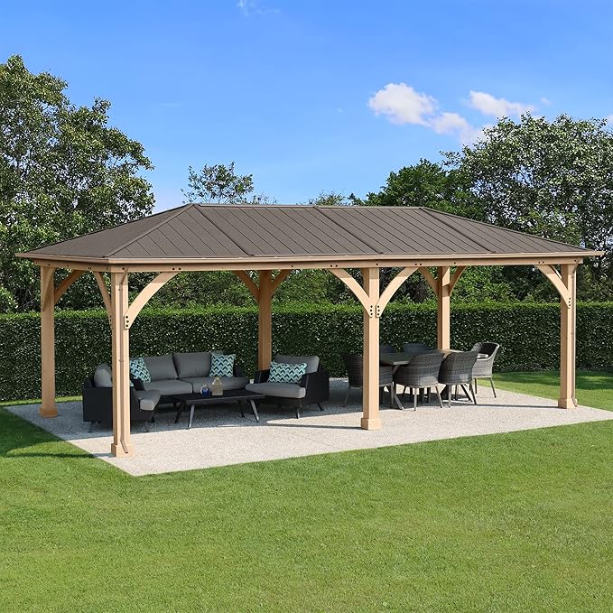 Yardistry 12 x 24 Meridian Gazebo Rain Gutters, Complete Gutter System with 4 Down Spouts for Meridian Gazebo