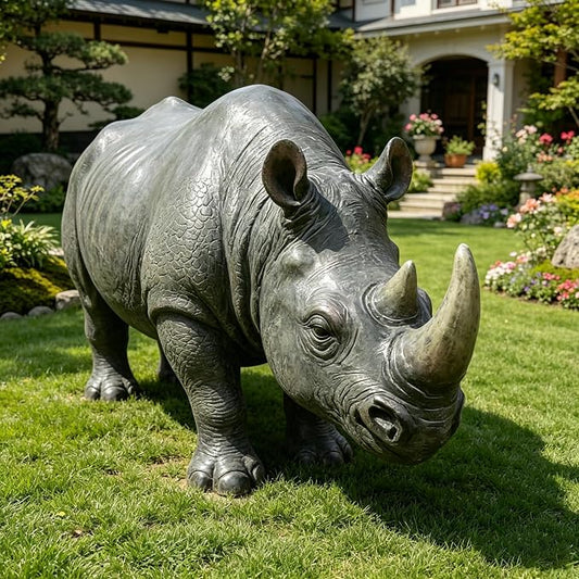 28" Large Rhinoceros Garden Statue | Realistic Resin, Weatherproof, Outdoor Wildlife Sculpture, Yard Lawn Patio Safari Decor