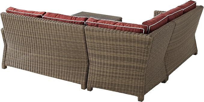 Crosley Furniture Bradenton 4-Piece Outdoor Sectional Sofa Wicker Conversation Patio Furniture Set for Deck, Brown with Sangria Cushions