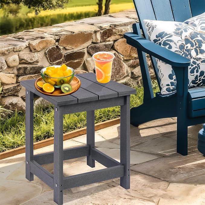 LZRS Patio End Table, Heavy Duty HDPE Outdoor Coffee Table with Wood Texture, Weatherproof Composite Table for Adirondack Chairs, Deck, Pool, Indoor/Outdoor, No Peeling or Cracking(Grey)