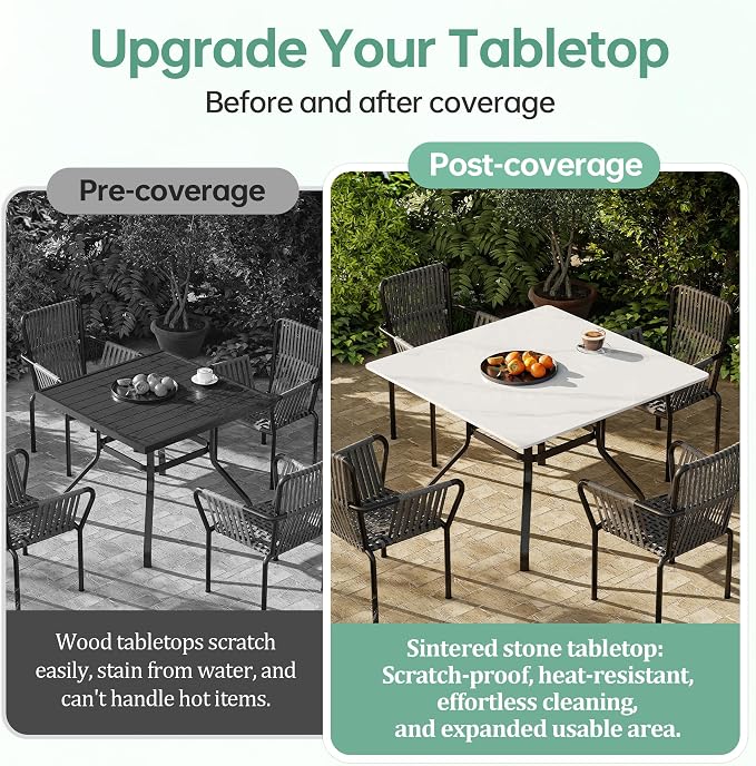 39.3" Sintered Stone Square Table Top - Durable Replacement Desktop for Dining Table, Indoor/Outdoor All-Season Use in Home, Office, Pub.