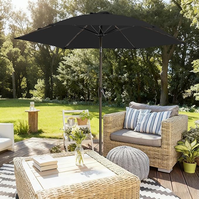 7.5FT Large Outdoor Patio Umbrella with Crank & Tilt - Durable Market Umbrella for Outdoor Patio with 6 Fiberglass Ribs for Poolside,Deck,Yard,Garden