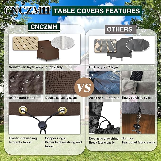 Patio Chair Covers, Outdoor Patio Furniture Covers Waterproof Large, 600D Heavy Duty Table Cover, Outside Dining Table And Chairs Set Covers (Brown, 35x35x24/34in 2pcs)