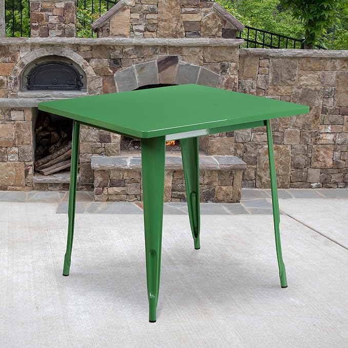 BizChair Commercial Grade 31.5" Square Green Metal Indoor-Outdoor Table