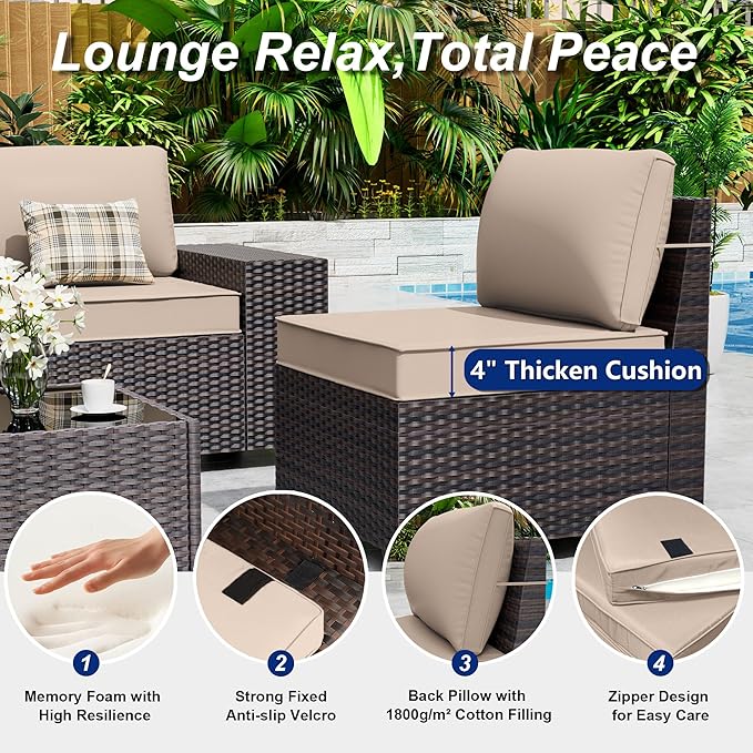 10 Pieces Patio Furniture Set with 2 Swivel Chairs Patio Furniture Outdoor Sectional Sofas with 55000 Gas Fire Pit Patio Conversation Set w/7 Cushions-Brown