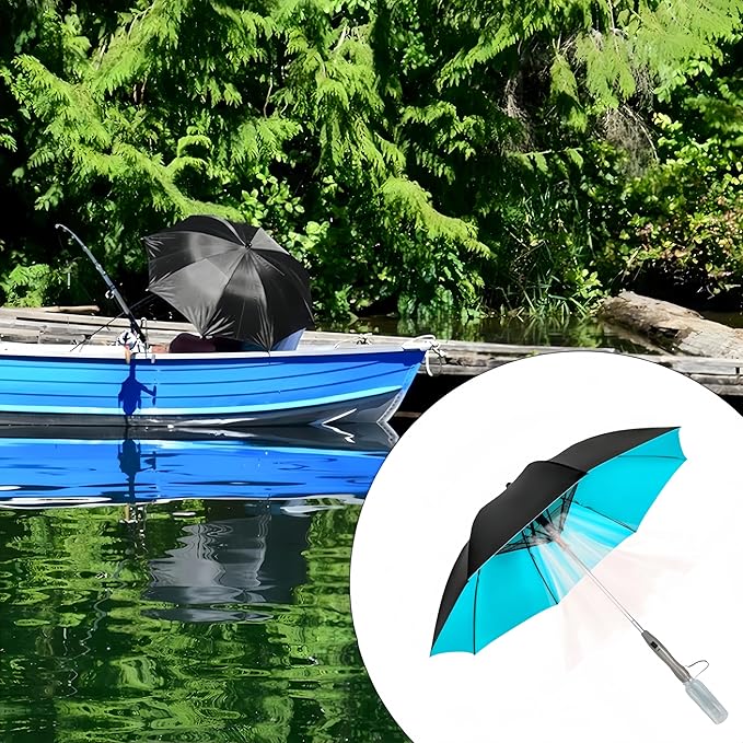 Umbrella with Fan & Mist Spray - Rechargeable UV Protective Cooling Umbrella for Patio, Beach, Travel | Portable Misting System & Detachable Water Bottle Included