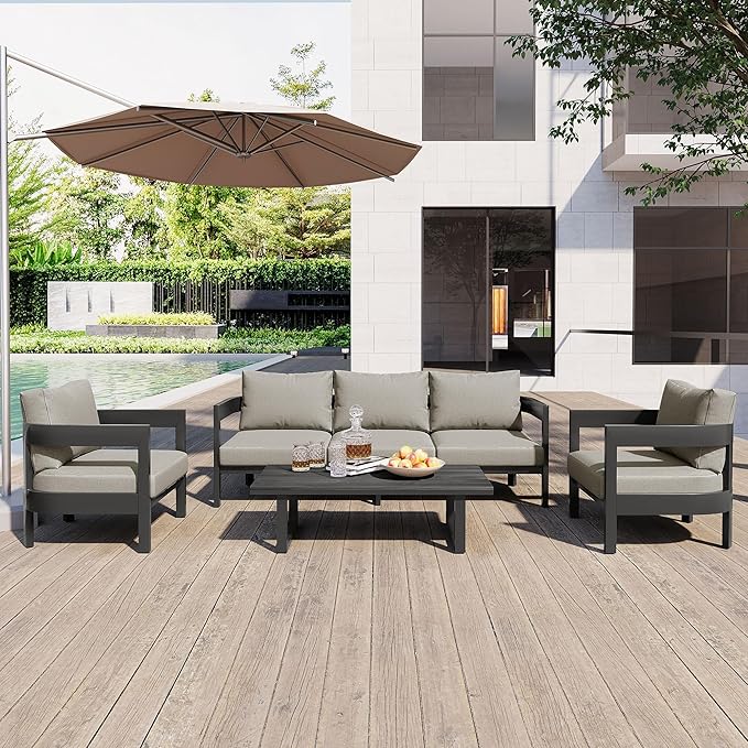 Merax Patio Conversation Set, Outdoor Seating Set with Thick Cushions for Ultimate Comfort, Perfect for Lawns/Patios/Poolside, Light Gray