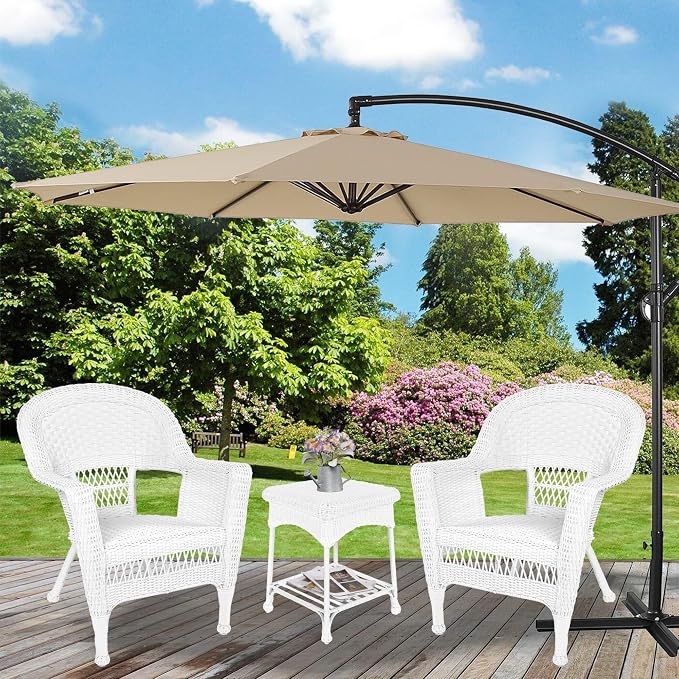 Jeco 3 Piece Wicker Chair and End Table Set without Cushion, White