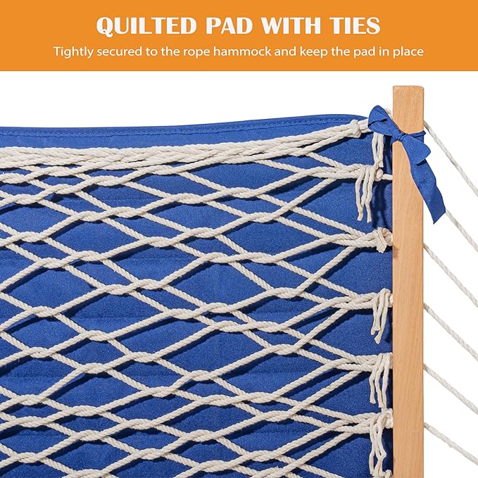Lazy Daze Hammocks Rope Hammock with Pad, 2 Person Hand Woven Cotton Hammock with Spreader Bar for Outdoor, Indoor, Patio, Poolside, FIT 13-15 Foot Stand, Max 450 Lbs