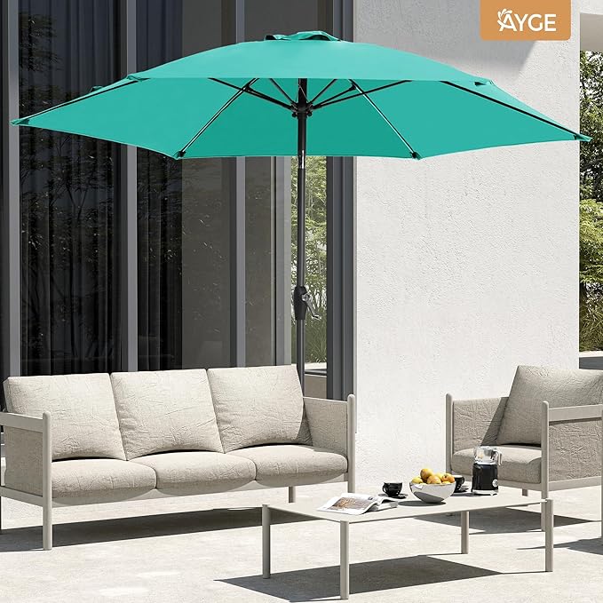 Ayge 7.5FT Large Outdoor Patio Umbrella Market Table Umbrella-UV Resistant, Easy Push Button Tilt and Crank, 6 Sturdy Fiberglass Ribs Heavy-Duty Pool Umbrella for Deck, Backyard,Garden, Yard,Turquoise