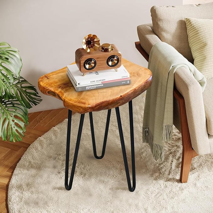 Natural Cedar Wood Side Table 13.5" x 12" x 17.5" Accent Vintage Wooden Slab Coffee Live Edge Tables Solid Rustic Plant Stand Outdoor End Table for Living Room Patio Bedroom