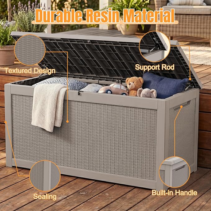 Outdoor Storage Box,320 Gallon Resin Deck Box,Waterproof & UV Resistant Lockable Package Delivery Bin,Toy Cabinet for Indoor & Outdoor
