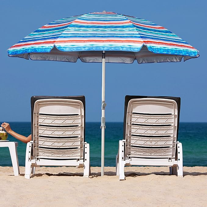 Blissun 7.2' Beach Umbrella with Sand Anchor, Outdoor Portable Beach Umbrella for Sand with Tilt Pole, Carry Bag, Air Vent