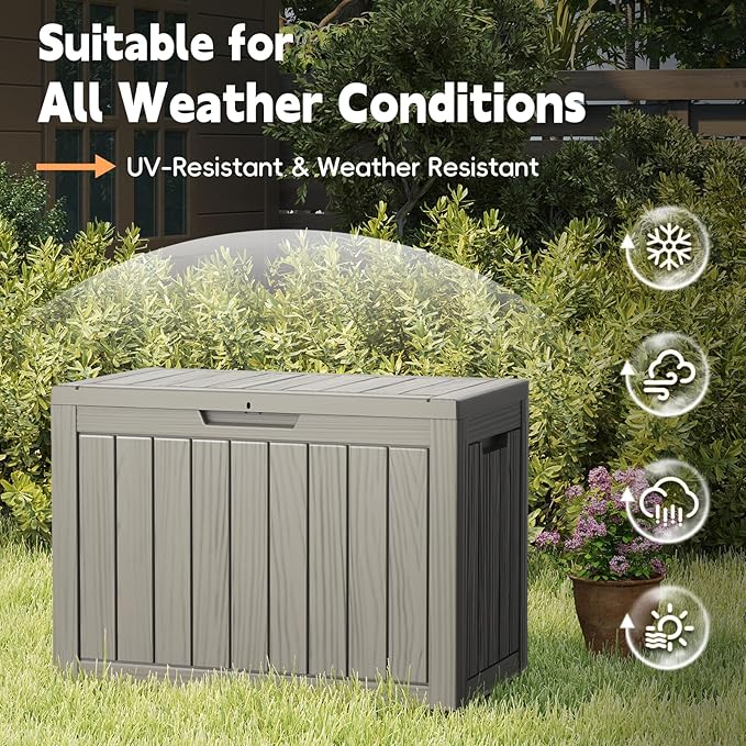 LubanNese Outdoor Storage Box, 50 Gallon Waterproof Resin Deck Box, Storage Bin for Package Delivery, Patio Furniture Cushion, Garden Tools, Pool Accessories, Weatherproof and UV Resistant, Grey