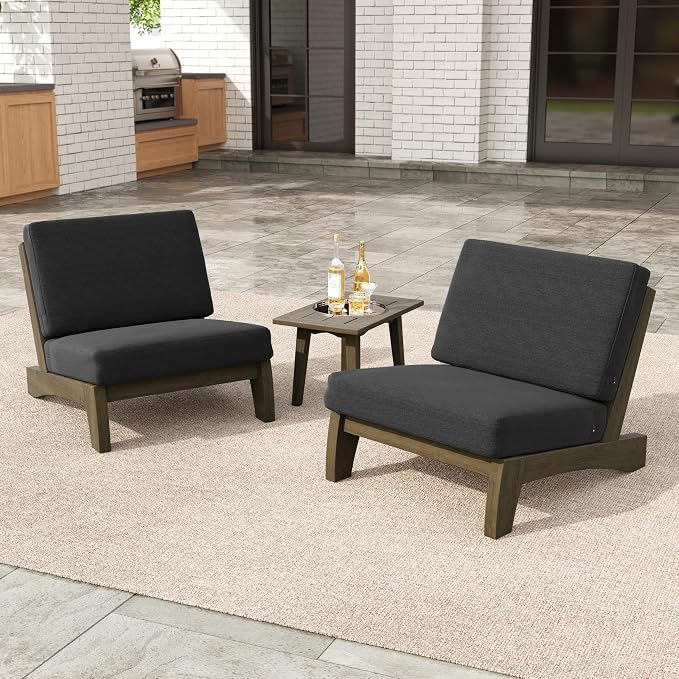 3 Pieces Patio Furniture Sets, All-Weather Outdoor Wood Bistro Set Patio Conversation Side Table Chiars for Balcony, Backyard