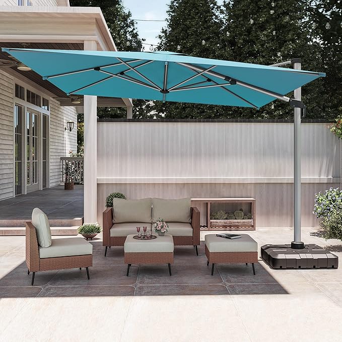 LAUSAINT HOME Cantilever Patio Umbrella, 360° Rotating Offset Umbrella with Aluminum Frame, Large Square Sunshade for Backyard, Pool, Deck, Lawn (Square, Khaki)