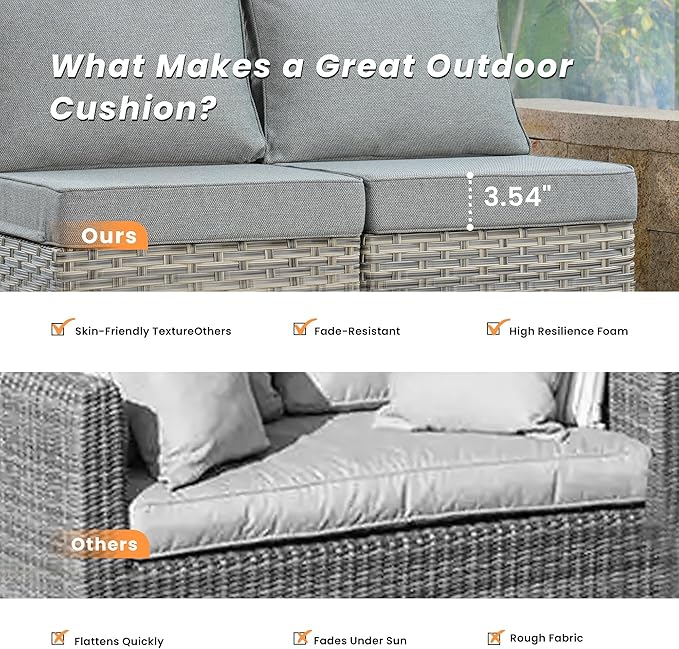 Outdoor Patio Furniture Sets,7 PCS Patio Conversation Set Outside Rattan Sectional Sofa with Coffee Table Fit Backyard Porch Garden Poolside Balcony