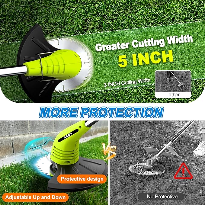 Aokia Electric Weed Wacker Cordless, 12V Battery Powered Weed Eater Cordless with Adjustable Pole (65inch), Lightweight Grass Trimmer Cutter/Edger/Mower with 2 Types Blade for Garden and Yard Lawn