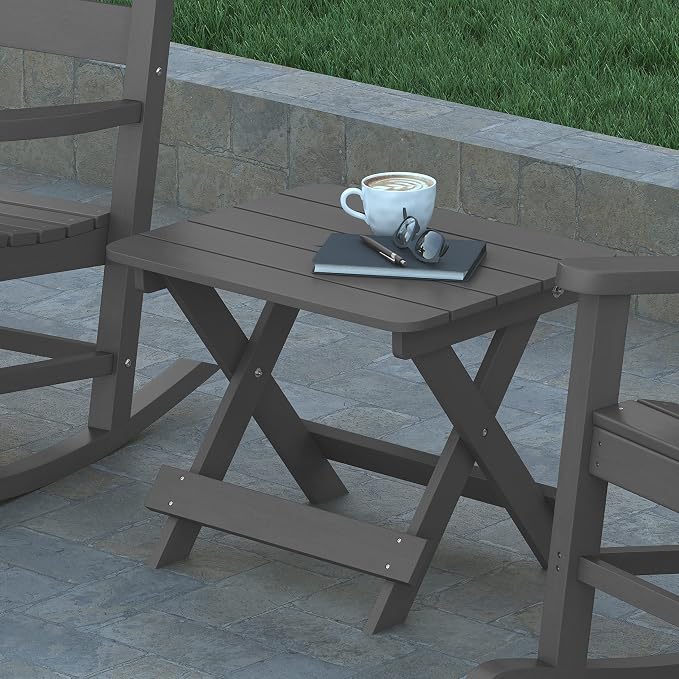 EMMA + OLIVER Haley Outdoor Folding Side Table, Portable All-Weather HDPE Adirondack Side Table, Gray