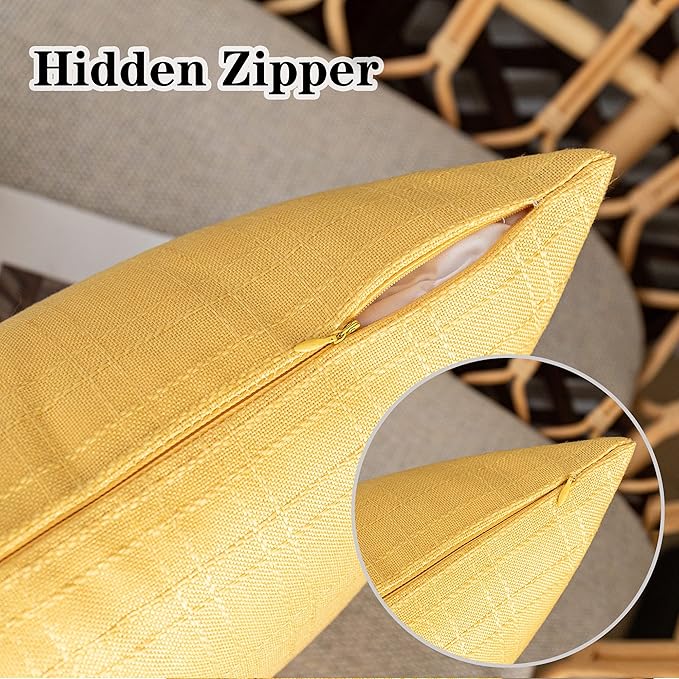 Kevin Textile Pack of 2 Outdoor Waterproof Throw Pillow Covers Decorative Farmhouse Checkered Square Solid Cushion Cases for Patio Garden Porch Sofa Yellow 18x18 inch
