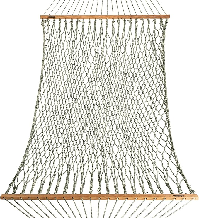 Hatteras Hammocks Small Green Oatmeal Heirloom Tweed DuraCord Rope Hammock – 11 ft. x 45 in., 450 lb Capacity, Cumaru Spreader Bar, Zinc-Plated Hardware, Handcrafted in The USA