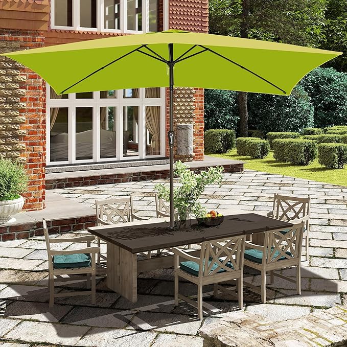 Ayge 6.5x10FT Rectangular Patio Umbrella Outdoor Table Umbrella w/Push Button Tilt & Crank Rectangle Market Umbrella UV Protection for Garden,Deck,Lawn,Yard & Pool,Lime