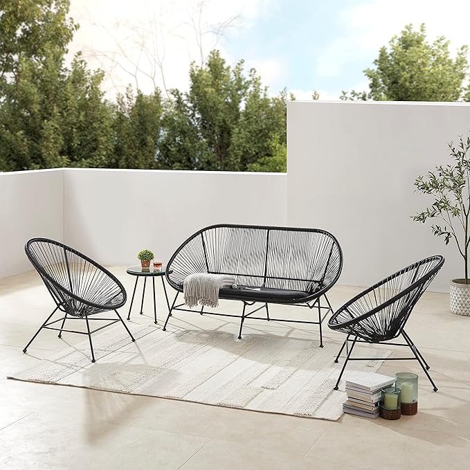 Linon Charleston Black Woven Hammock Style Outdoor Chair with Metal Frame
