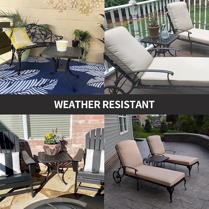 HOMEFUN Outdoor Side Tables for Patio - Cast Aluminum End Tables for Outside Rustproof and Waterproof for Garden, Porch, Balcony（Antique Bronze）