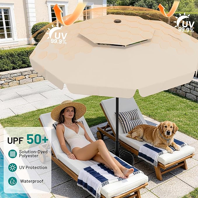 AreShark 12ft 2-Tier Patio Umbrella with Valance - Outdoor Umbrella Waterproof UV Protection, Market Table Umbrella w/ 8 Sturdy Ribs&Crank for Pool, Backyard, Garden(Ivory)